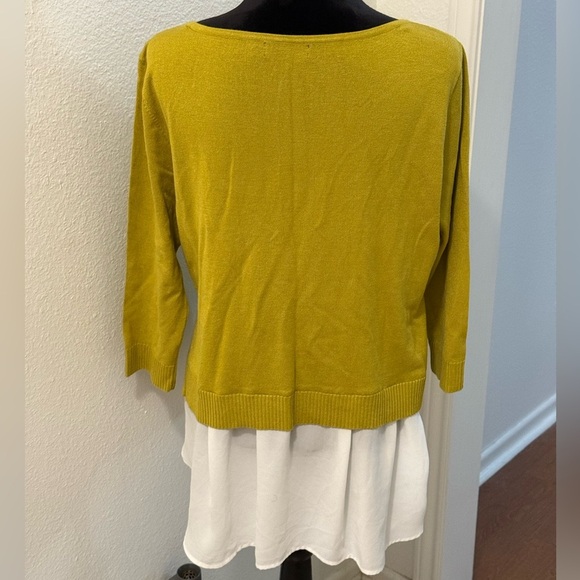 7th Avenue Design Studio Green Long Sleeve Sweater w/ Faux Blouse Bottom - Picture 3 of 6